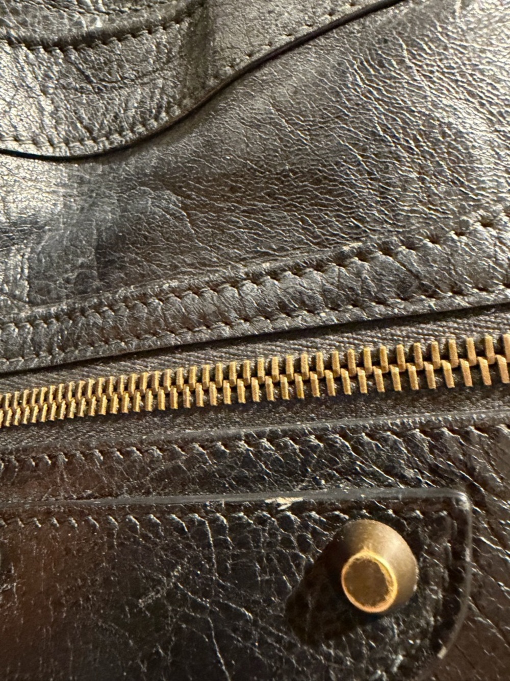 Balenciaga Classic Velo Black Leather Bag Aged Brass Moto Crossbody - Picture 7 of 16